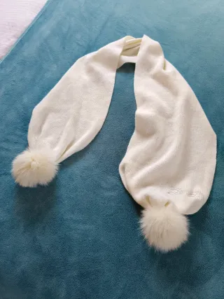 Sciarpa in lana bianco-panna con pon-pon