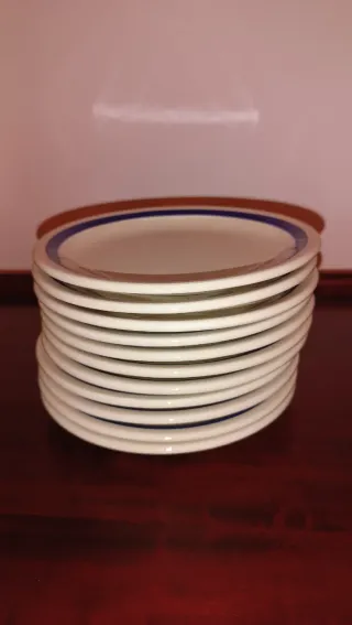 Vajilla 21 Platos Cerámica Raya Azul