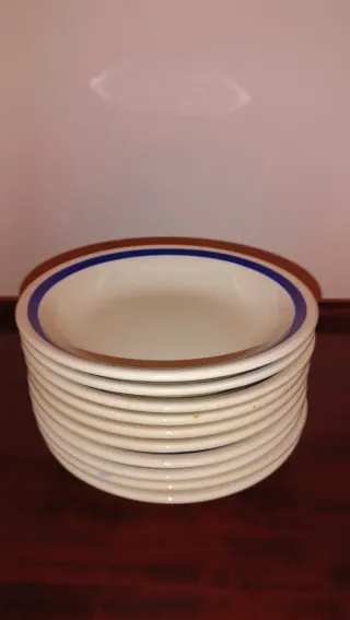 Vajilla 21 Platos Cerámica Raya Azul