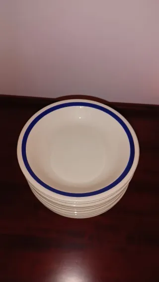 Vajilla 21 Platos Cerámica Raya Azul