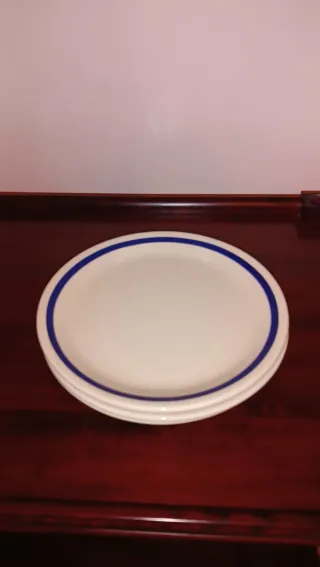 Vajilla 21 Platos Cerámica Raya Azul