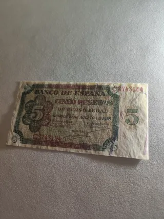 Billete 5 Pesetas Banco de España 1938