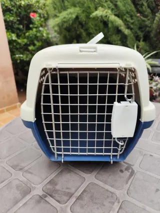 Transportín para mascotas azul y blanco