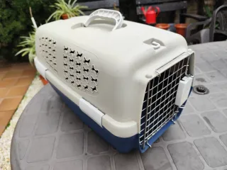 Transportín para mascotas azul y blanco