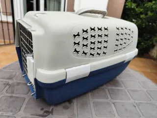 Transportín para mascotas azul y blanco