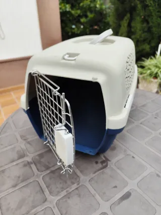 Transportín para mascotas azul y blanco