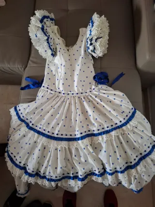 Traje Flamenco Niña de 8 a 10 Azul y Blanco
