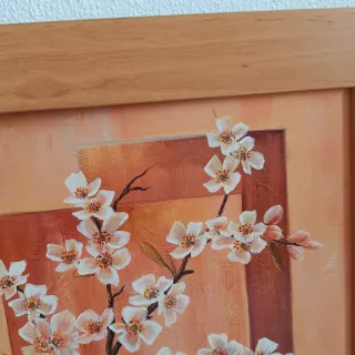 Cuadro flores en jarrón madera