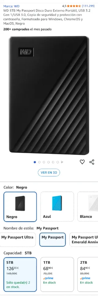 Disco Duro WD 5TB My Passport precintado.