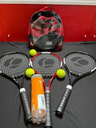 Conjunto Raquetas Artengo, Mochila Dunlop, Pelotas