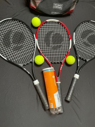Conjunto Raquetas Artengo, Mochila Dunlop, Pelotas