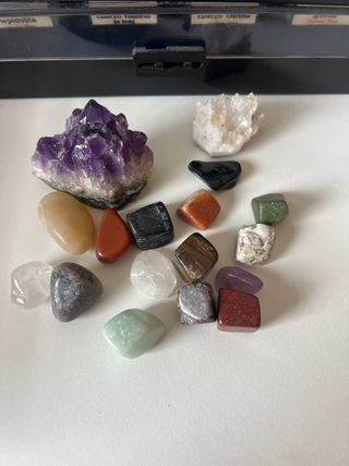 Colección de minerales en caja