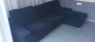 Sofá cheslong negro tela