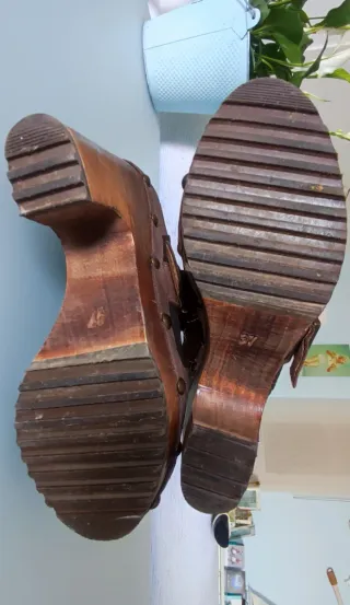 Botín tacón madera piel y ante marrón 37