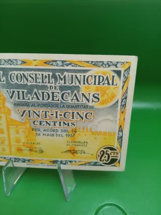 Billete antiguo Viladecans 25 céntimos 1937
