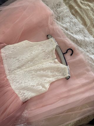 Vestido fiesta niña rosa y blanco