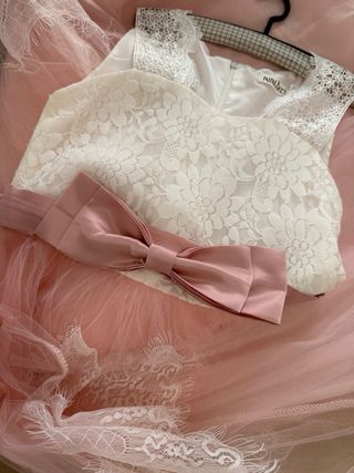 Vestido fiesta niña rosa y blanco