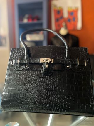 Bolso Negro Simil Croc Clásico cuero PU z