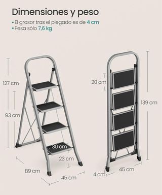 SONGMICS Escalera de Tijera con 4 Peldaños, Metál