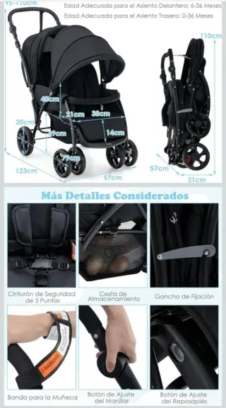 Silla de paseo gemelar negra
