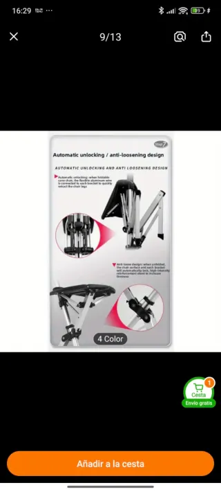 Bastón Silla Plegable 2 en 1 Negro