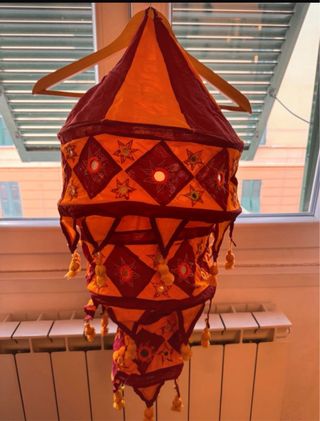 Paralume etnico tessuto arancione e rosso