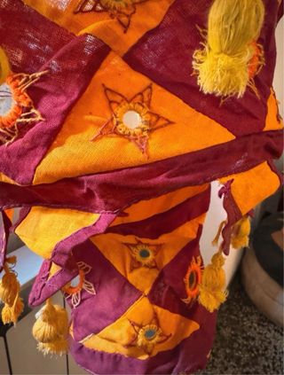 Paralume etnico tessuto arancione e rosso