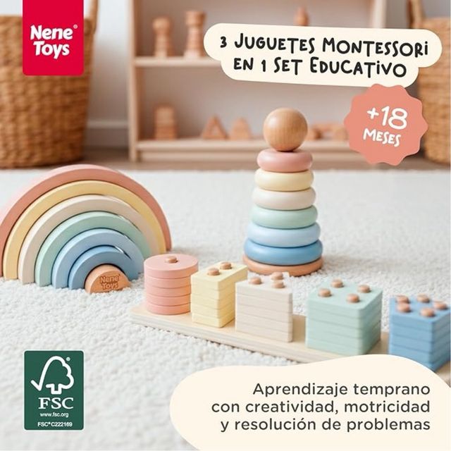 Nene Toys Montessori 3en1 Madera Pastel Bebé