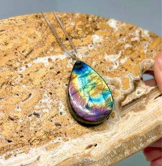 Colgante Labradorita morada Multicolor plata 925