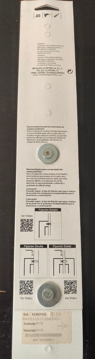 Manilla Puerta Pino Inox 30cm Cuadrada Nueva