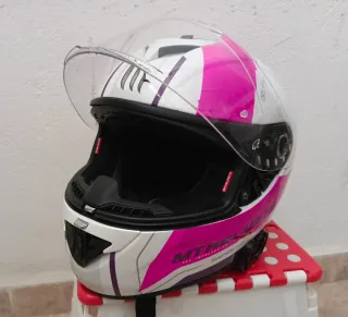 Casco Moto MTHELMETS Blanco y Rosa.