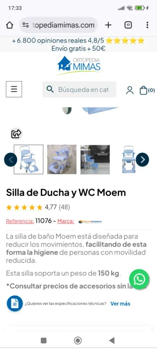 Silla de ducha y WC con ruedas Moen