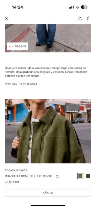 Chaqueta efecto ante verde Zara
