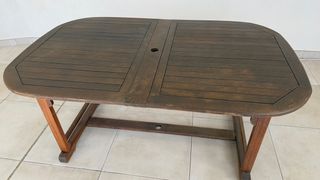 Mesa extensible 165/285 madera tropical + 10 silla