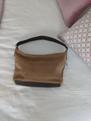 Bolso de piel ante beige y marrón