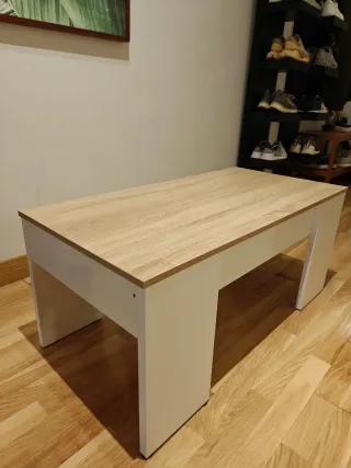 Mesa de centro elevable madera y blanco