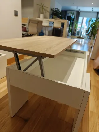 Mesa de centro elevable madera y blanco