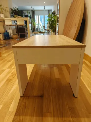 Mesa de centro elevable madera y blanco
