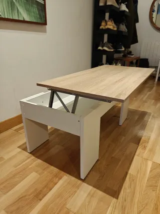 Mesa de centro elevable madera y blanco