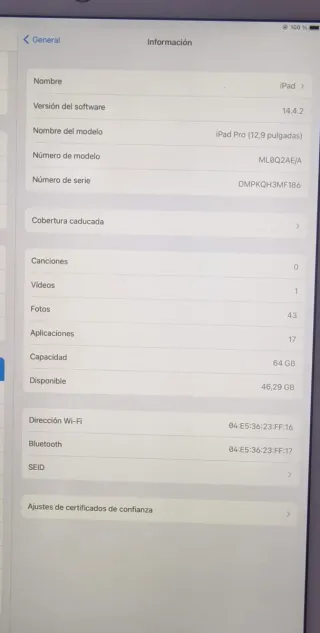 iPad Apple A1584 Bianco