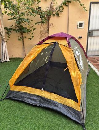 Tienda de campaña verde y dorada