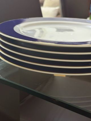 10 Platos Porcelana Royal Castle Azul Dorado
