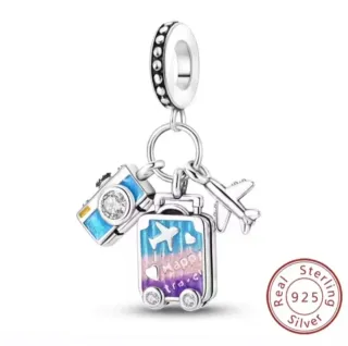 Charm Pandora Viaje Avión Maleta Cámara Plata