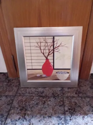 Cuadro Decorativo Rojo y Plateado