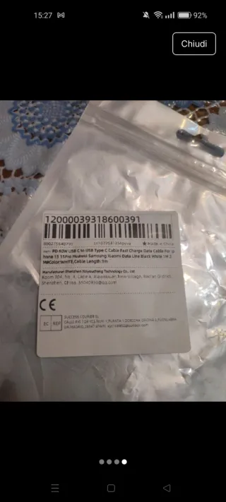 Cavo USB-C Samsung Xiaomi Oppo