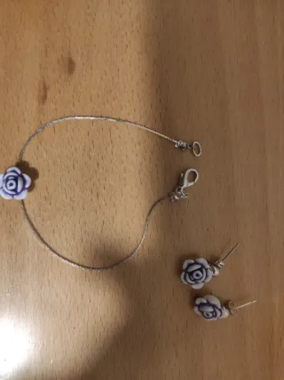 Conjunto Pulsera y Pendientes Flor Lila