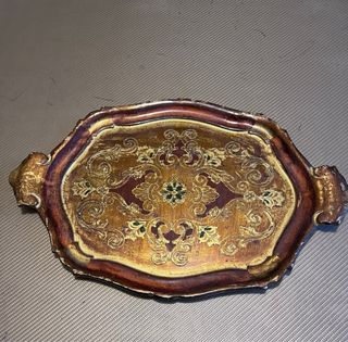 Vassoio vintage in legno decorato