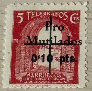 Sello Telégrafos Pro Mutilados Marruecos 0,10 Pta