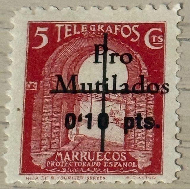 Sello Telégrafos Pro Mutilados Marruecos 0,10 Pta