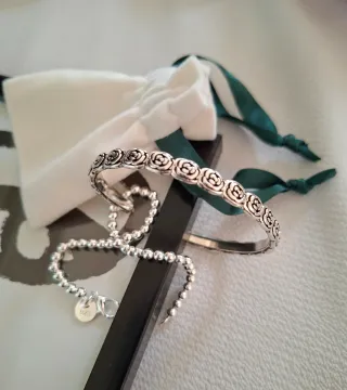 Pulseras Plata Ley Rosas y cuentas.